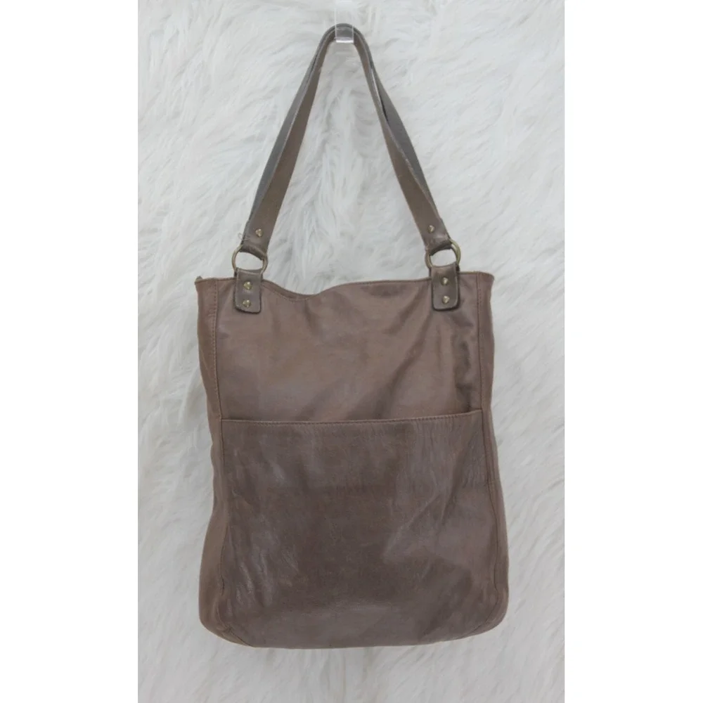 J Jill brown Leather satchel tote bag purse unstructured zip large front pocket